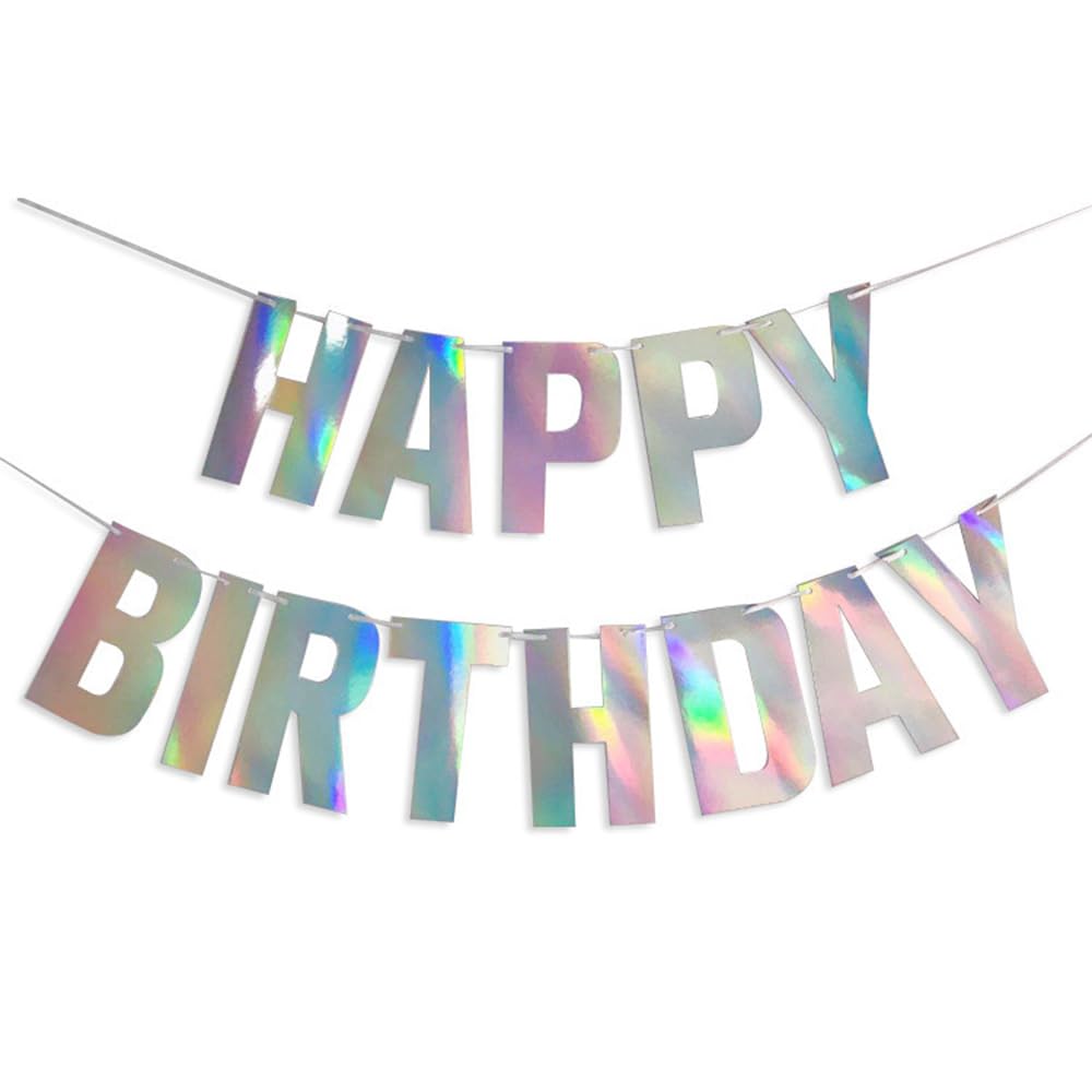 Silver Happy Birthday Banner – Premium Party Decorations Supplies with Reusable English Letters Paper Flag for Birthday Parties