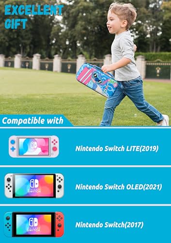 Xcitifun Carrying Case Compatible with Nintendo Switch for Kids Girls Boys Cute Kawaii Travel Carry Bag for Switch /Lite /OLED 10 Game Cartridge Switch Protective Cover Carrying Cases - Blue Surfboard