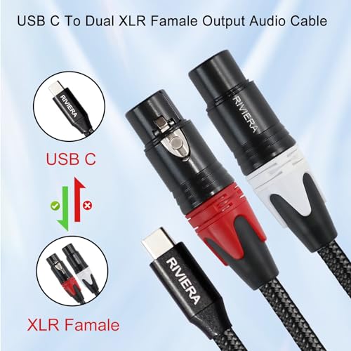 Câble de qualité USB C vers 2 XLR femelles RIVIERA en nylon tressé robuste - 5