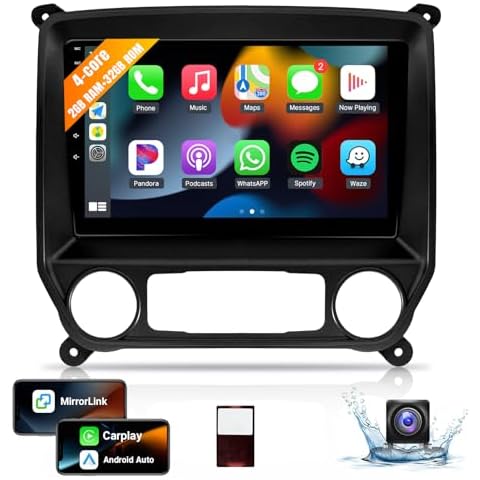 Leadfan Android Car Stereo Radio Radio for Chevrolet Chevy Silverado 2014 2015 2016 2017 2018 & GMC Sierra Radio Touch Screen for Silverado Wireless Carplay Android Auto WiFi GPS,BT,FM/RDS Camera SWC Cover