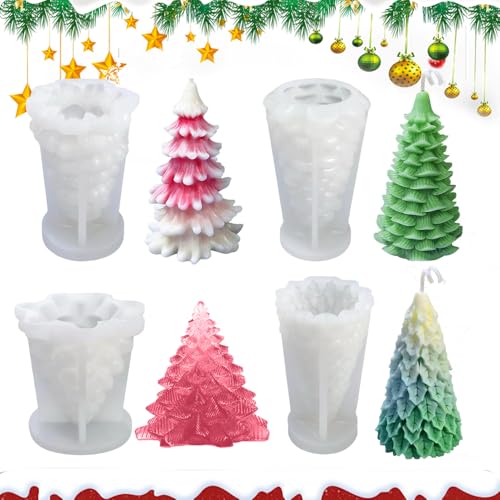 Rakuker 4Pcs Moldes Velas Navidad, Moldes para Velas de Navidad, Molde Velas Navidad, 3D DIY Molde Arbol de Navidad, Moldes Velas Silicona, Decoración Navideña