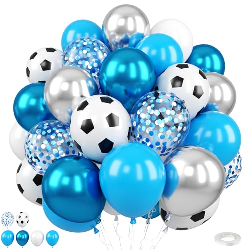 Image of Blue Silver Balloons, 50Pcs 12 Inch Metallic Printed Confetti Latex