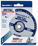 Specialist+ Diamanttrennscheibe 125mm x 22,2 mm Geeignet für Winkelschleifer I Trennscheibe für Metall, Stahlblech, Edelstahl, Betonstahl, Rohre, Verschlauchung