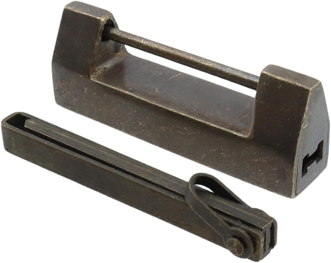 Coshar Vintage Lock and Key Brass Chinese Style Padlock Horizontal Padlock with Key for Small Wooden Box Cabinets or Jewelry Box,No Pattern