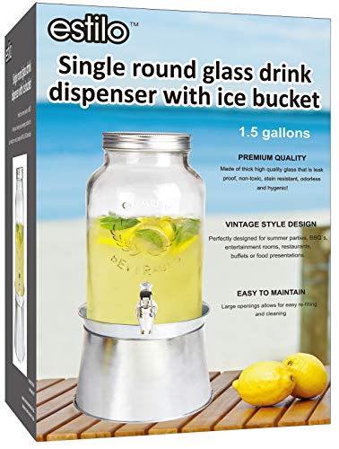 Estilo Glass Mason Jar Beverage Drink Dispenser With Ice Bucket Stand And Leak-Free Spigot,1.5 gallon-Clear, Standard - Thumbnail 5