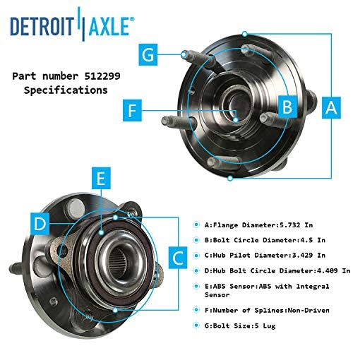 Image of Detroit Axle - FWD Pair Rear Wheel Bearing and Hubs Assembly for Ford Taurus /Taurus X 2008-2009, Five Hundred /Freestyle 2005-2007, Mercury Sable 08-09 Montego 05-07, 5 Lugs, Set of 2