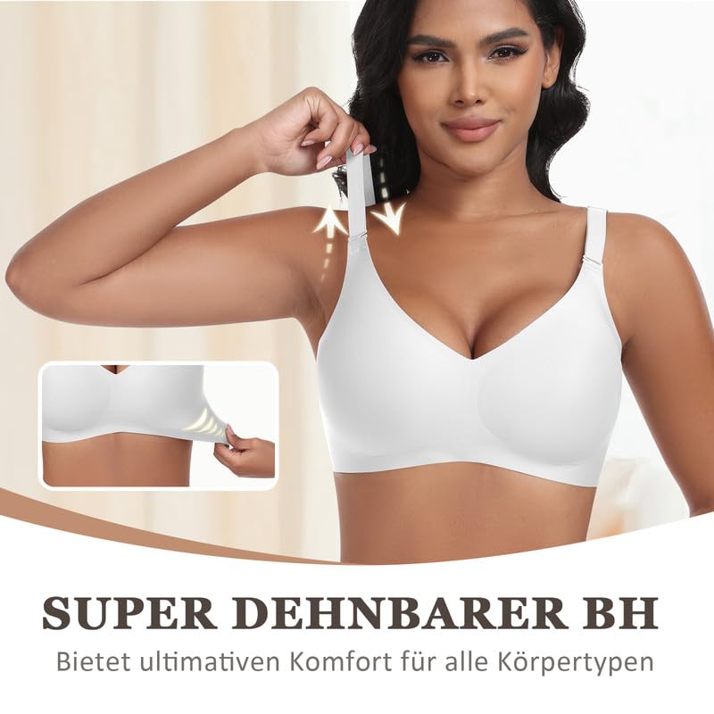 Jiuday Reggiseno senza ferretto, reggiseno push up con seni grandi, tenuta forte, senza stiratura, imbottito, senza cuciture, senza buegel, Nero/Bianco, XXL