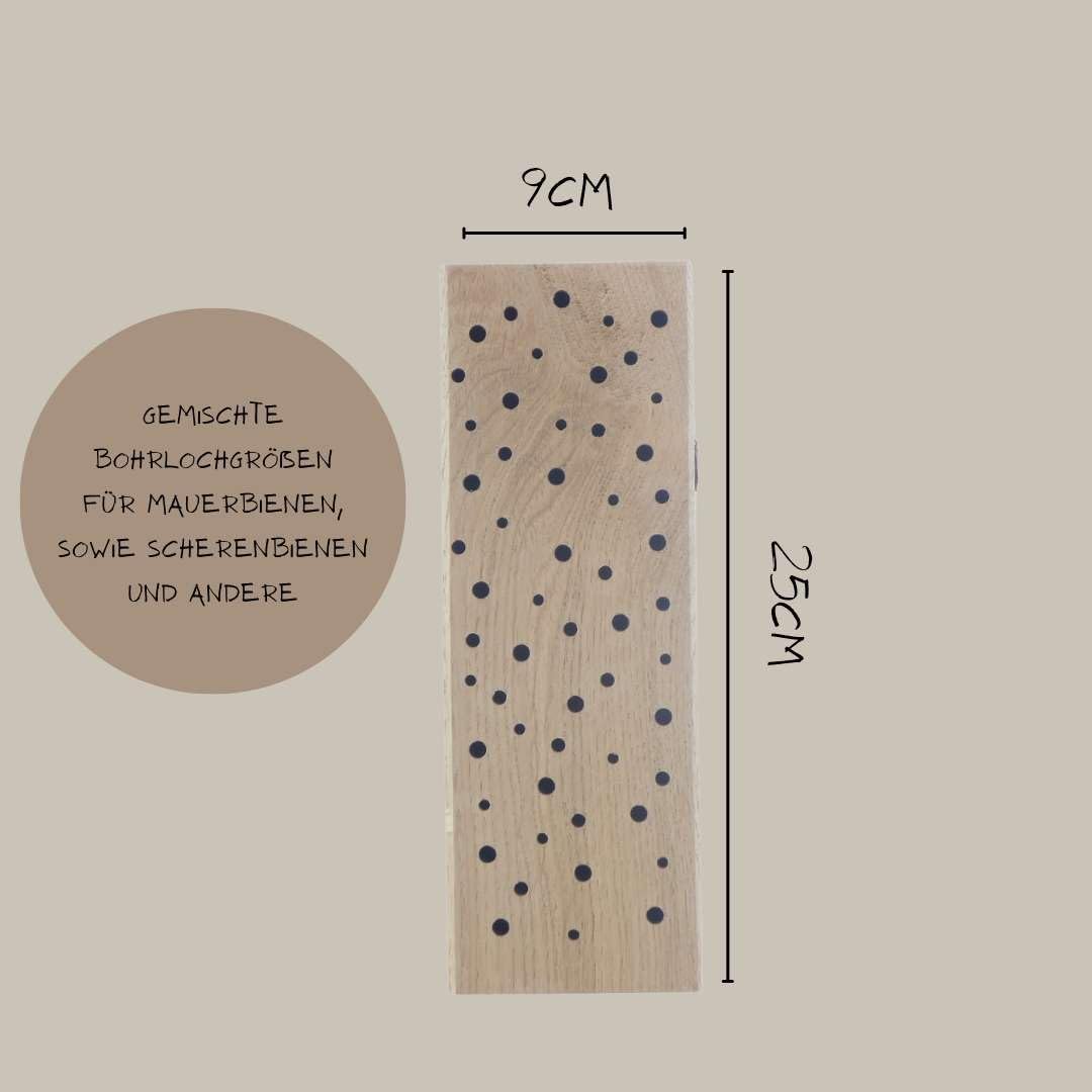 Bienenhotel Stamm Insektenhotel Wildbienen Eiche Massivholz Hartholz Wildbienenhotel Nisthilfe Bienen (Natur unbehandelt, 25 cm)
