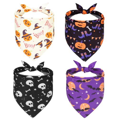 PUPTECK Dog Halloween Bandanas 4pcs - Soft Costumes Pet Triangle Bibs Scarf, Pet Accessories for Small Medium Large Dog Cat Boy Girl