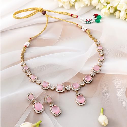 Image of Rubans Necklace Set Gold Plated American Diamomd Stylish Jewellery Gift for Women & Girls