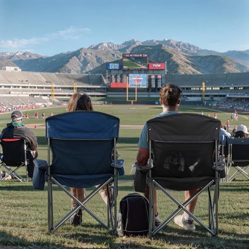 OVERMONT Übergroßer Klappbar Camping Stuhl - bis 204KG Belastbar - Faltstuhl Gepolstert mit Getränkehalter Kühltasche hoher Rückenlehne für Garten Balkon Strand Angeln