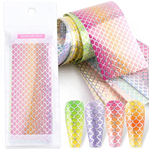 MOLILON Nail Foil Iridescent Mermaids Scale Holographic Transfer Foil for Nails Starry Sky Star Nail Wraps Nails Art Design Stickers Decals for DIY Decoration Supplies - 10 Sheets
