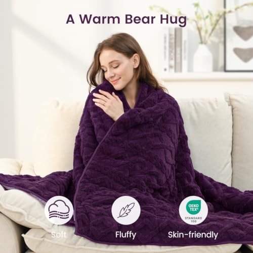 Image of Sherpa Fleece Adult Weighted Blanket Great for Sleep, 20 lbs Dual Sided Soft Fuzzy Heavy Blankets for Couch Bed Sofa, Cozy Warm Fluffy Jacquard Throw for Winter (Purple, 60 inch x 80 inch, 20 Pounds)