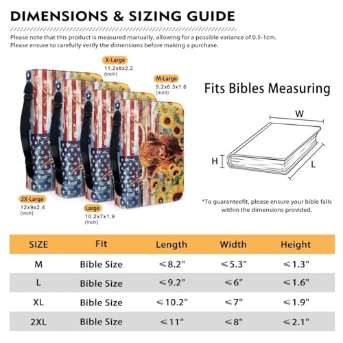 Poceacles American Flag Highland Cow Sunflower Bible Cover Bag Waterproof Bible Tote Bag Multi-Purpose Book Carrying Case Protector with Handle PU Leather Church Tote Organizer for Women Men, 2XL 6