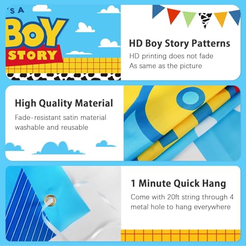 Image of Boy Story Baby Shower Decorations Backdrop Banner,It's A Boy Stroy Large Size 3 x 5Ft Toy Cloud Backdrop Banner Decor