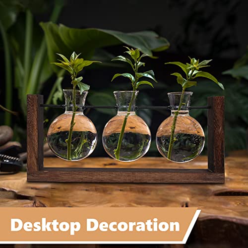 Plant Propagation Station, Plant Terrarium With Wooden Stand, Wall Hanging Glass Vase Metal Swivel Holder Retro Rack With 3 Bud Bottle For Hydroponics Plants Home Office Decor #TOP6