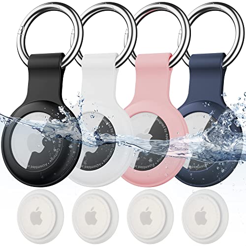 Pacote com 4 chaveiros AirTag à prova d'água IPX8, com suporte de silicone macio, leve, antiarranhõ