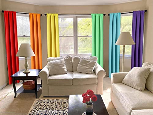 Thooo 6 Panels Blackout Curtains Rainbow Curtains For Bedroom Living Room 63 Inch Length Room Darkening Rod Pocket Curtains Backdrop Curtains Colorful Drapes Red, Orange, Yellow, Green, Blue, Purple #TOP3