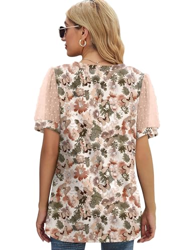 Image of Aokosor Womens Summer Tops V Neck T Shirts Swiss Dot Puff Sleeve Tops Loose Casual Tshirts