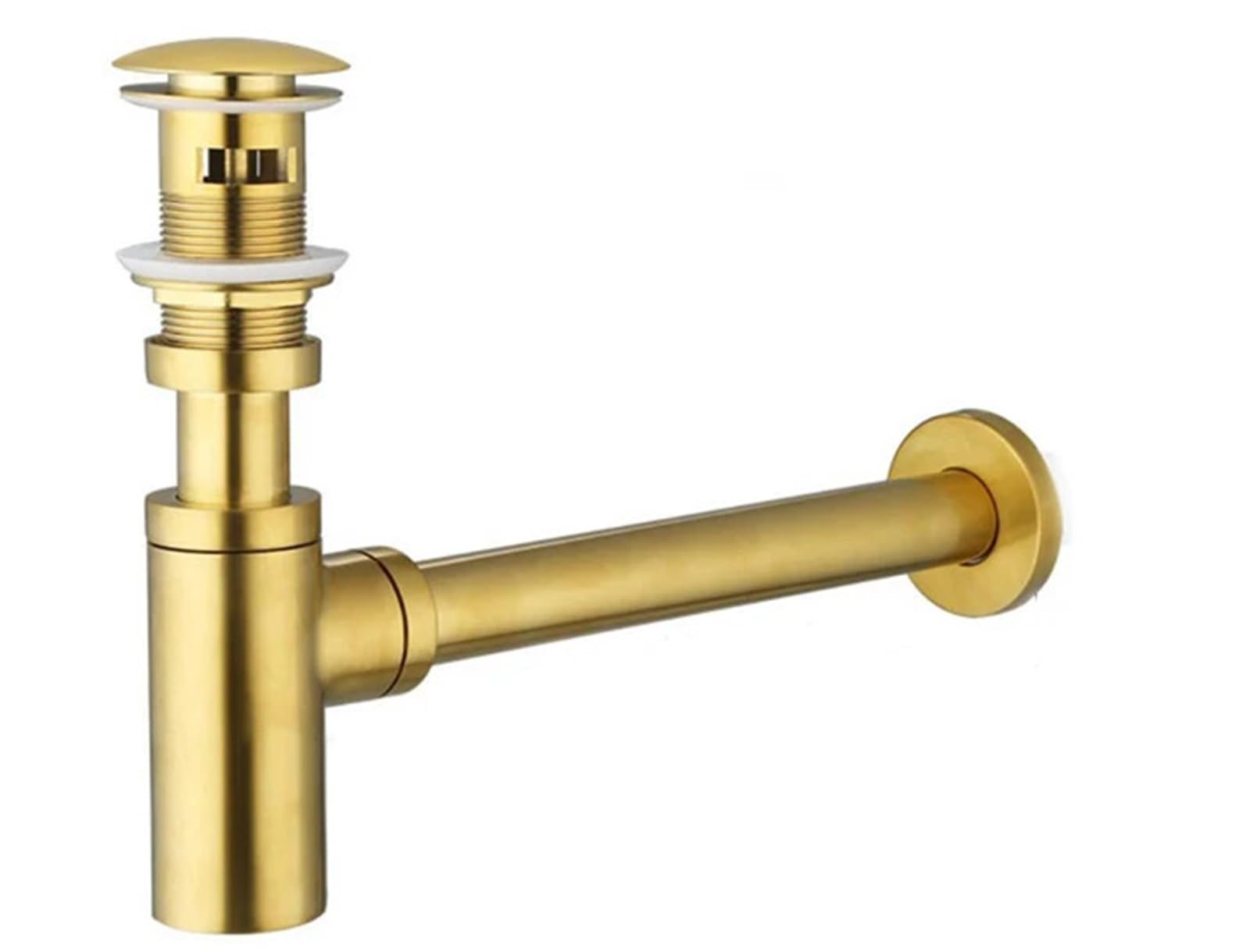 Sifón de latón for lavabo baño, 30 cm longitud, con sifón en forma P dorado cepillado y desagüe emergente sin ranuras, colador ranurado Para Lavabo De Baño y Lavabo(Without hole)