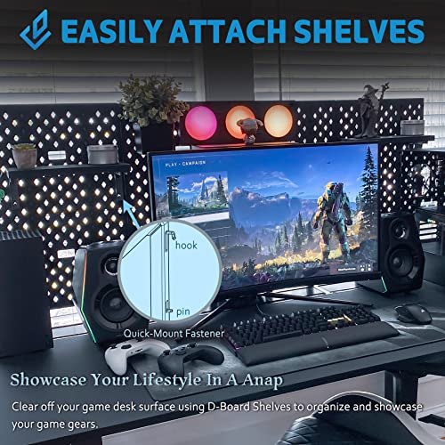 Dezctop Bifrost 160 63W X 28D Gaming Pc Computer Desk With Shelves, Large Workstation For Gamers Or Home Office With Pegboard, Built-In Cable Management, Stainless Steel Frame (Black, 63W X 28D) #TOP5
