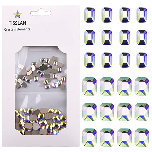 Tisslan 100pcs Big and Small Geometrical Rectangle Shape Glass Crystal Ab Flatback Nail Diamond Rhinestone Charms Mix Each 50pcs