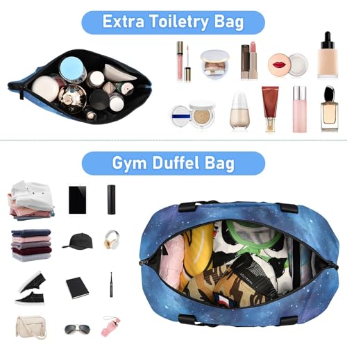 ALAZA Sports Duffel Bags with Toiletry Bag Set,The Blue Nebula Pattern Travel Duffel Bags Multi Pockets Weekend Bag4