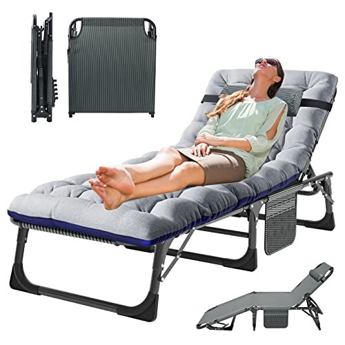 Meulbaty Liege Klappbar – 200 kg Tragkraft, klappbare Gästebett mit Matratze, Seitentaschen, Verstellbarer Kopfstütze und Rückenlehne – Sonnenliege für Büro, Terrasse, Garten, Camping und Sonnenbaden