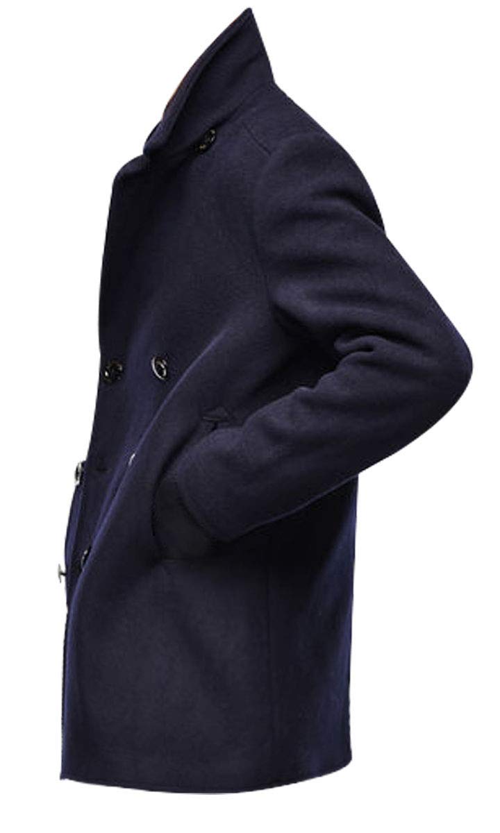 LP-FACON Cappotto da uomo Ryan Bingham Pea - Trench invernale in lana da uomo - Trench lungo da uomo nero e blu navy