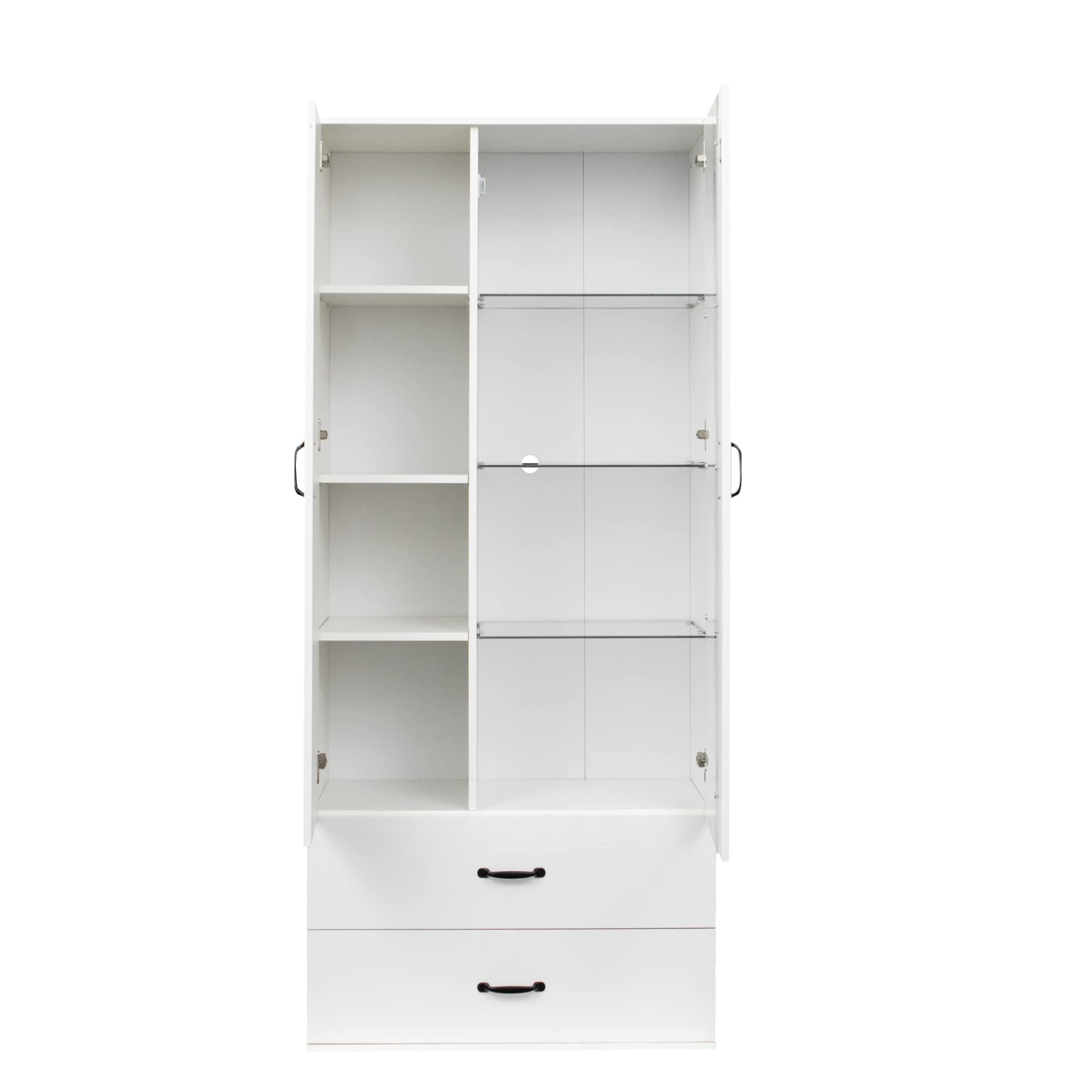 KAZZIO Vetrina illuminata a LED, 16 colori, 2 ante, 2 cassetti con ante in vetro, vetrina bianca a LED, soggiorno, parete del soggiorno, vetrina a LED, armadio a buffet, scaffale alto