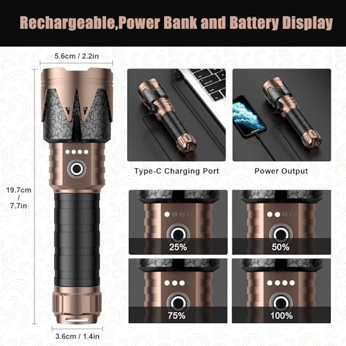 SKYFIRE Rechargeable Flashlight with Ignition Lens,5000 Super Bright Tactical Flashlights High Lumens Zoomable,6Modes,Waterproof LED Flash Light for Camping Essentials Outdoor&Home Emergency-Upgraded - Image 4