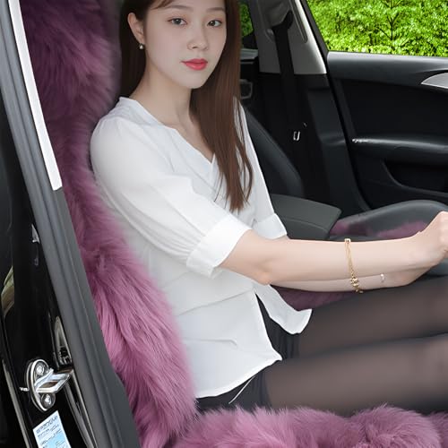 Image of 2 Pack Fluffy Sheepskin Car Seat Covers for Soft Auto Fur Pet Cushion Pad