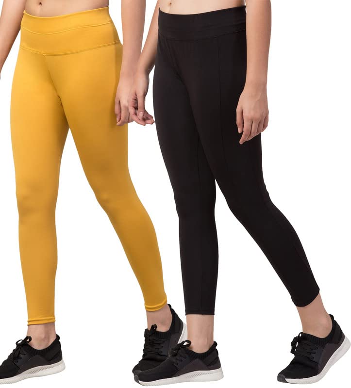 Image of BLUECON Gym wear Leggings Ankle Length Workout Pants | Stretchable Tights | Mid Waist Sports Fitness Yoga Track Pants for Girls & Women (Pack of 2)