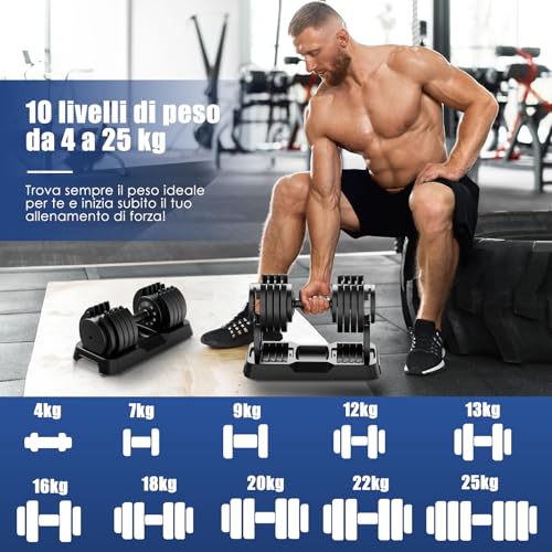 Dh Fitlife 25Kg Manubri Regolabili Da 4 A 25 Kg, Set Manubri Componibili Con 10 Pesi In 1, Manubri Regolabili Salvaspazio Per Allenamento A Casa (25 Kg X 2) - 3