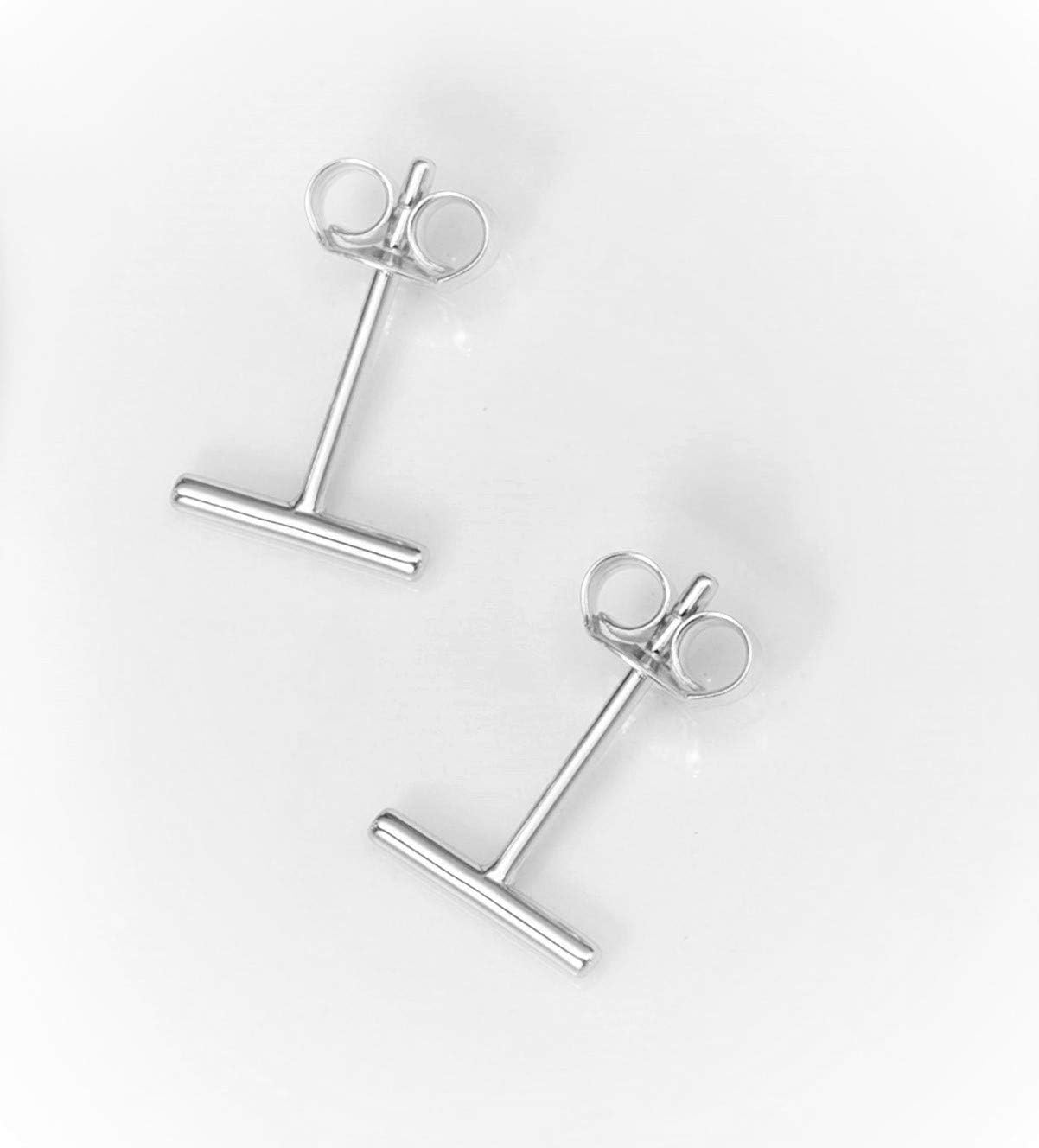 Minimalist Solid 14kt Gold Bar Studs Polished Tiny Flat Stick Line Earring - Image 2