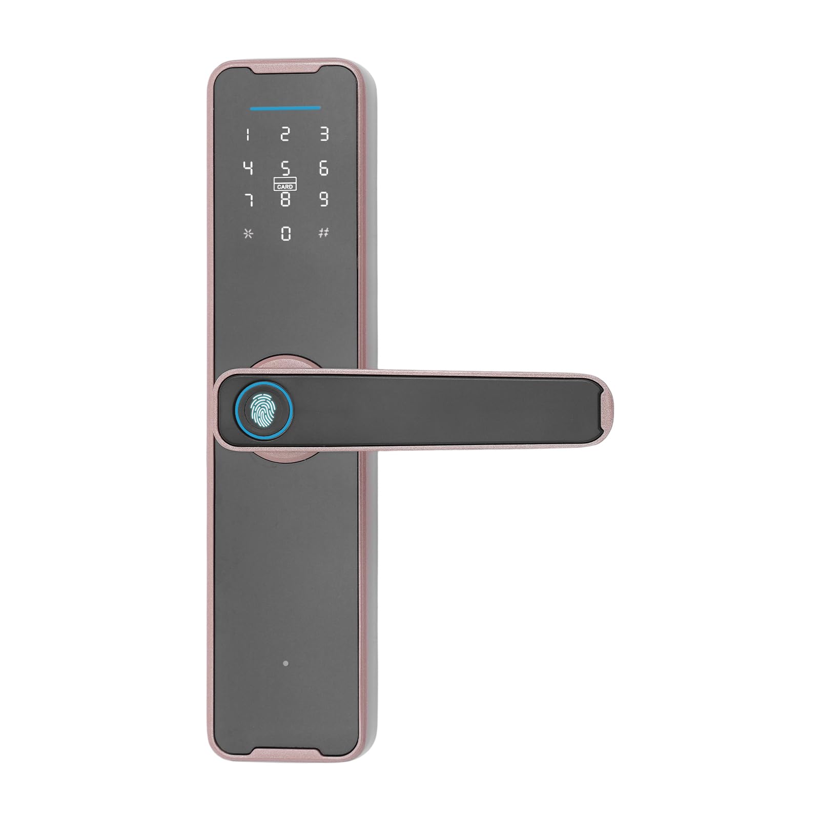 Serrure de porte intelligente, fine avec empreintes digitales, 5 modes de déverrouillage, empreinte digitale/carte/clé/déverrouillage de code/application, convient pour les portes d'une épaisseur de