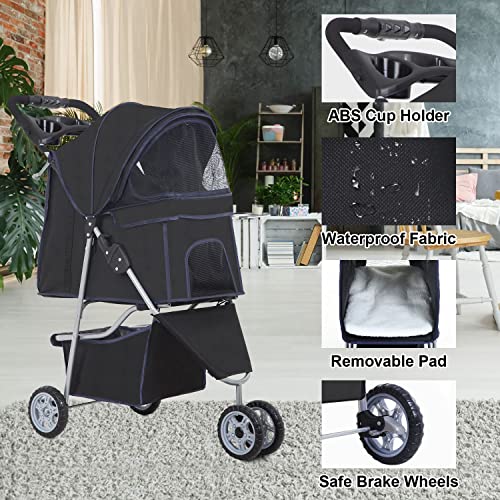 image for BestPet 3 Wheels Pet Stroller Dog Cat Stroller for Medium Small Dogs C