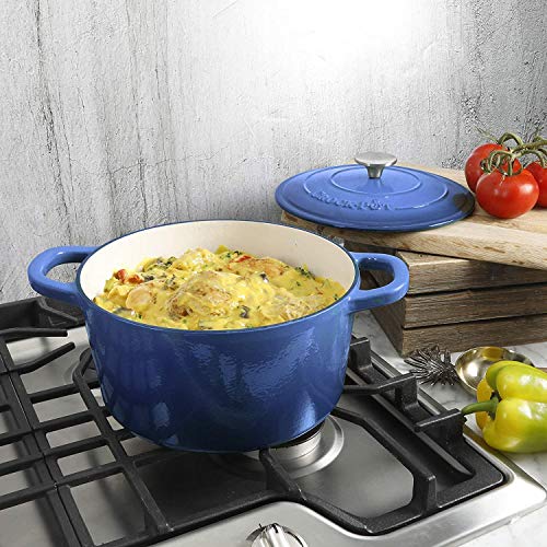 Image of Crock-Pot Artisan 5-Quart Round Enameled Cast Iron Dutch Oven - Blue, Durable Heavy-Duty Cookware for Slow Cooking, Roasting, Baking with Lid