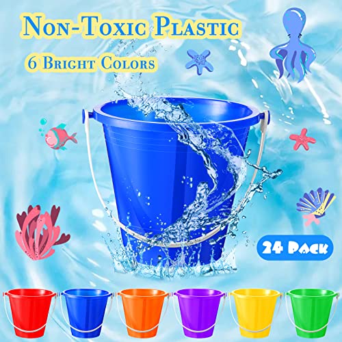 image for Sratte 24 Packs Sand Buckets and Shovels Sets for Boys Girls, Small Pl