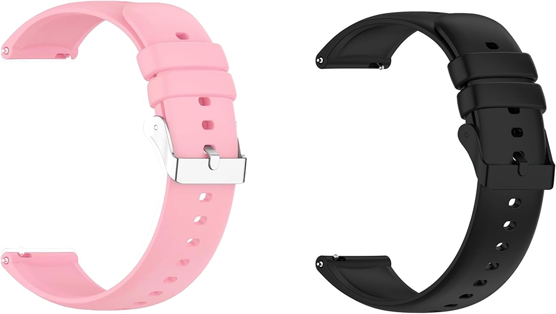 Foyscr Silicone Strap, Quick Buckle Waterproof Soft Strap, Black Strap, Silver Stainless Steel Buckle, Men's and Women's Smartwatch Strap, Sport Watch Strap