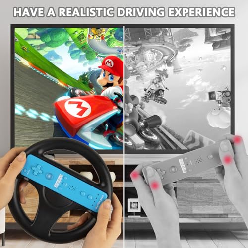 Image of LongLongJin 2 Racing wii Steering Wheels And 2 wii Zapper Gun controller Premium Accessories, Compatible With Nintendo Wii U Remote and Nunchuck Games(Black)