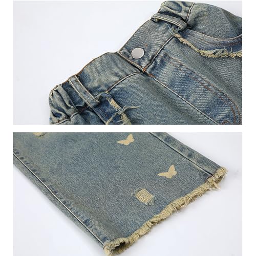 Girls Baggy Jeans Ripped Denim Wide Leg Pants Kids Girls Distressed Elastic Waist Straight Leg Pants Streetwear3