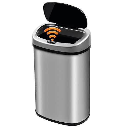 Cubo de basura de acero inoxidable de 13 galones con sensor de movimiento sin contacto cubo de basura de metal con tapa para cocina sala de estar