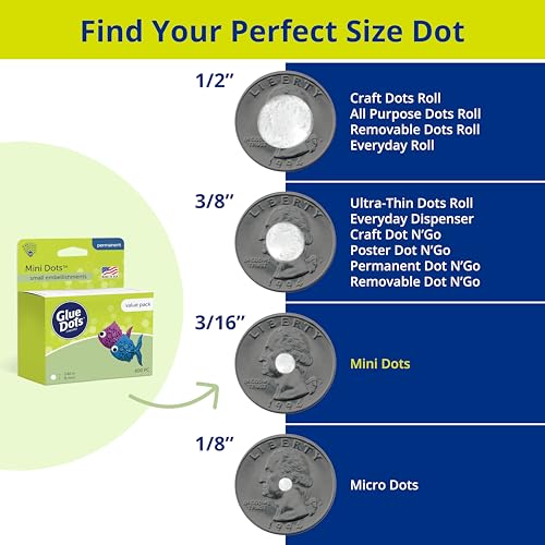 Image of Glue Dots, Mini Dots Value Pack, Double-Sided, 3 /16 inch, 600 Dots, DIY Craft Glue Tape, Sticky Adhesive Glue Points, Liquid Hot Glue Alternative, Clear