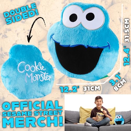 Image of Sesame Street Cookie Monster Plush Cushion Pillow, Soft Plush Throw Pillow Cushion Bedroom Decor Cuddle Plushies, Gifts for Girls, Teens, Women (Blue Cookie Monster, L12.4 x W12.2)