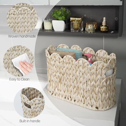 Coeusy Toilet Paper Storage Basket,Boho Decorative Scalloped Baskets,Coastal Bathroom Decor,Hand-Woven Plastic Wicker Bathroom Accessories Organizer - Image 5