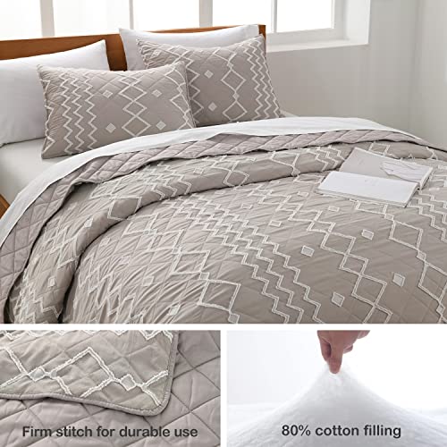 Horimote Home Tufted Quilt Set Queen Size, Beige Boho Bedding Set With Geometric Diamond Pattern, 3 Pieces Textured Bedspread&Coverlet For All Seasons #TOP2
