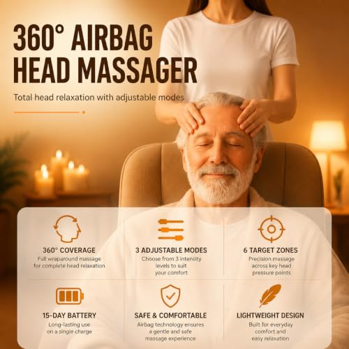 Image of Air pressure head massager - Best for Pain relief, Migraine and Insomnia (Black) Best Gift for Relaxation