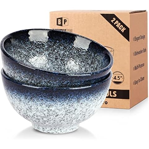 BUNDLEPRO 4.5 Inch Ceramic Rice Bowls, Set of 2 Japanese Kitchen Small Bowl, Microwave and Dishwasher Safe Chinese Serving Bowls for Dessert, Cereal,Salad, Soup, Pasta, Noodle Cover