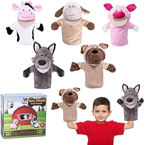 Animal Hand Puppets Gift Box Farm Theme Puppets Toys Set Puppet Theatre with Movable Open Mouth Plush Pretend Toys Zoo Friends for Kids Children Role-Play, Preschool, Storytelling Cover